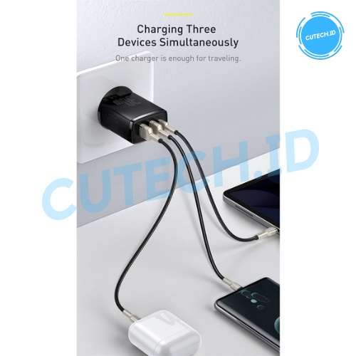 BASEUS KEPALA CHARGER QUICK CHARGING TYPE C + DUAL USB 30W PD FAST CHARGE