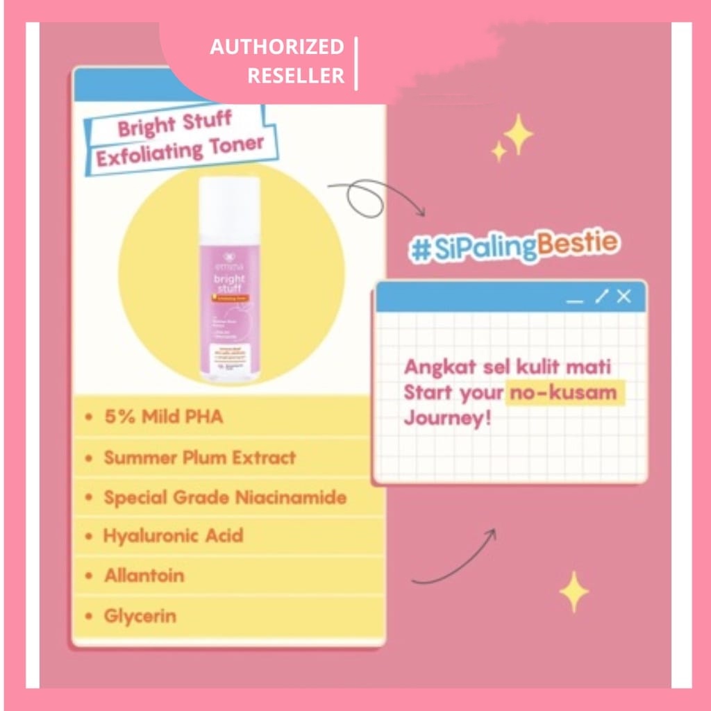 EMINA BRIGHT STUFF EXFOLIATING TONER 100 ML - PEMBERSI WAJAH