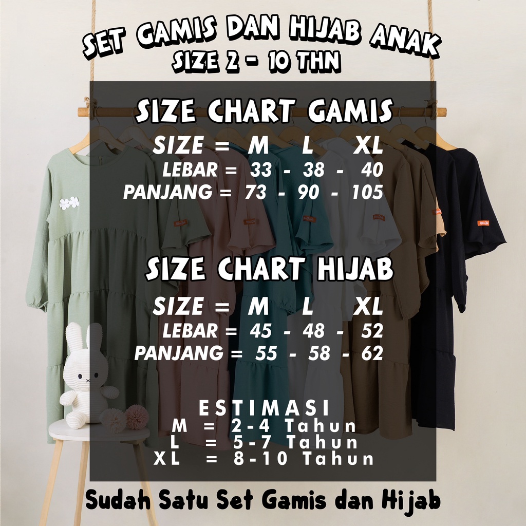 paket gamis anak 2-10 thn isi 20 pcs / 1 kodi mix warna