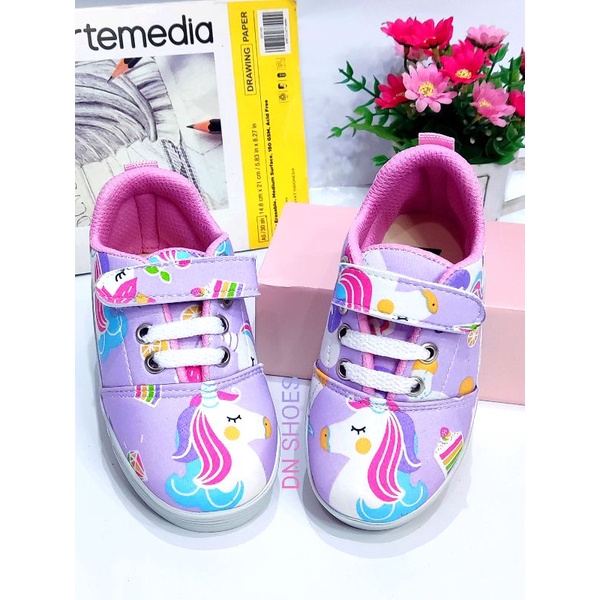 Sneakers Anak Perempuan Karakter Uniqorn Ungu Cute
