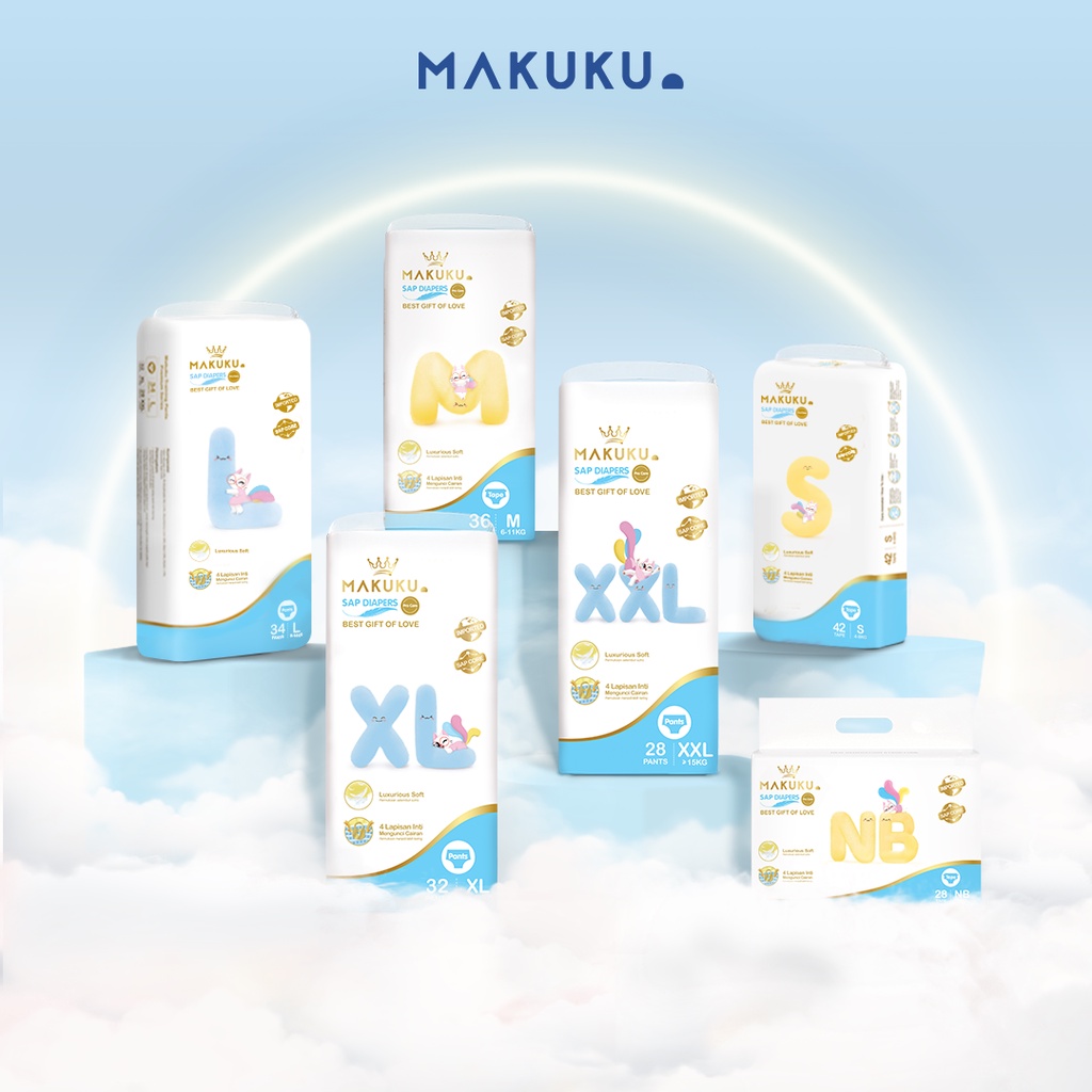 MAKUKU SAP Diapers procare Tape/Pants NB/S/M/L/XL/XXL x 1 Pack Popok Premium Lembut Mencegah Ruam Dan Anti Gumpal