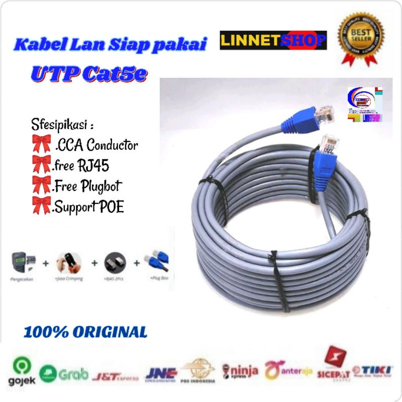 Kabel LAN 10M UTP CAT5e -Rj45 - Plugboot Grey Siap Pakai (10 Meter)