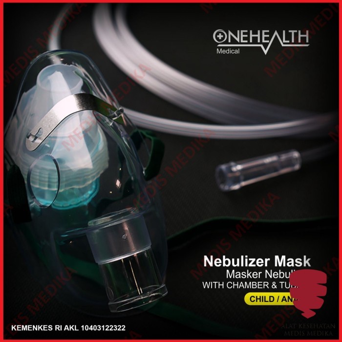 Masker Nebulizer Anak OneHealth Nebuliser Mask Udara Alat Bantu Pernapasan Napas Pernafasan Nafas Uap Child M Medium