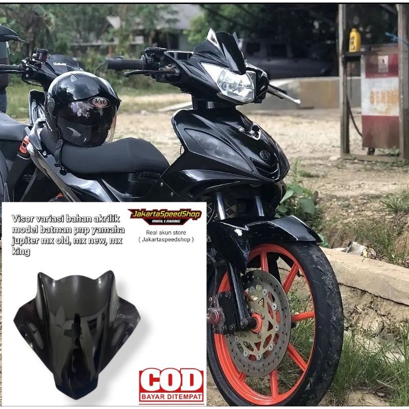 Visor variasi model batman pnp yamaha jupiter mx old bahan full akrilik warna hitam &amp; bening universal