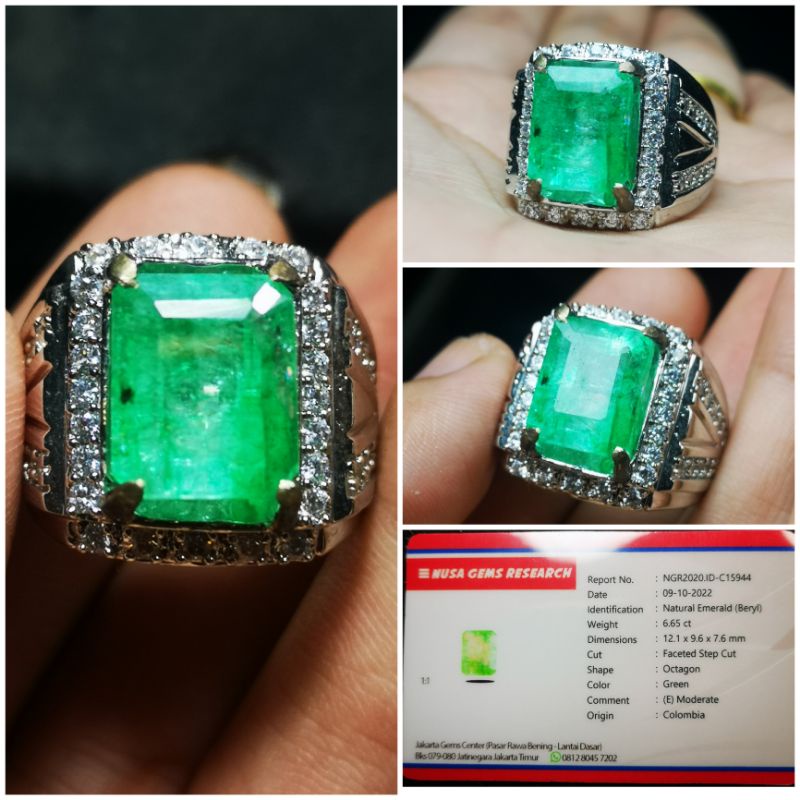 CINCIN BATU PERMATA NATURAL ZAMRUD COLOMBIA MEMO LAB NGR