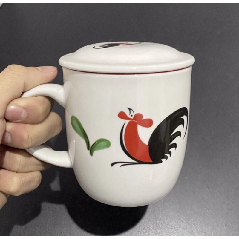 Mug + Tutup Gelas Kopi Keramik Ayam jago