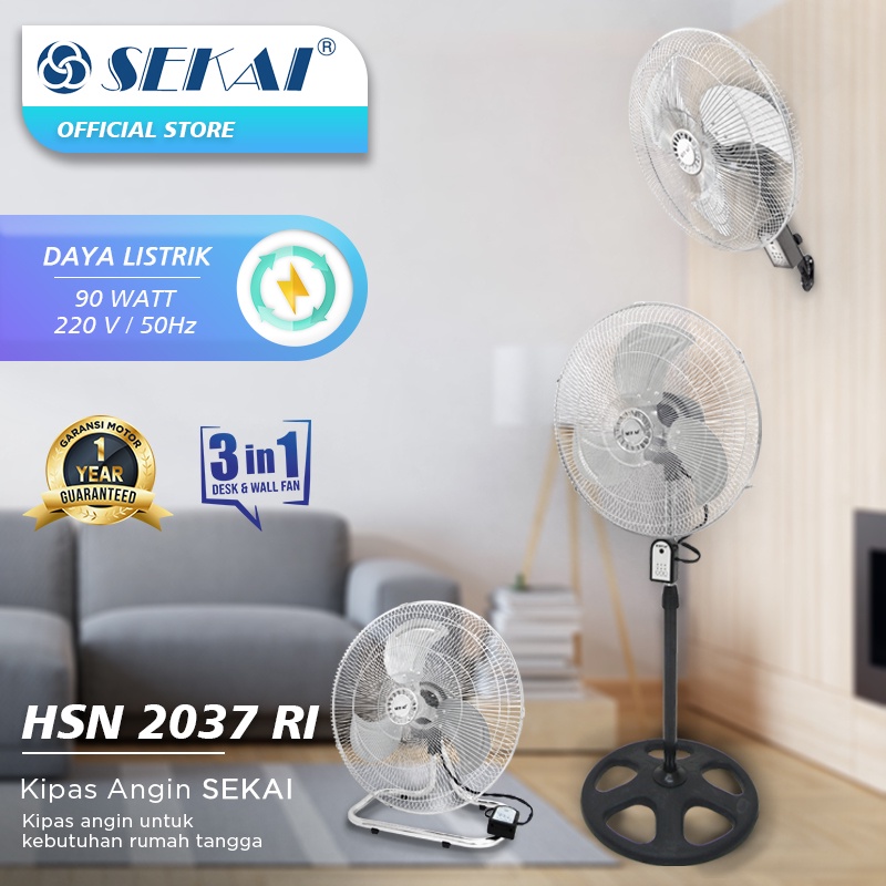 Sekai Industrial Fan Tornado 20 inch Kipas Angin Industri 3 in 1 + Remote HSN 2037 Stand / Wall / Floor Fan