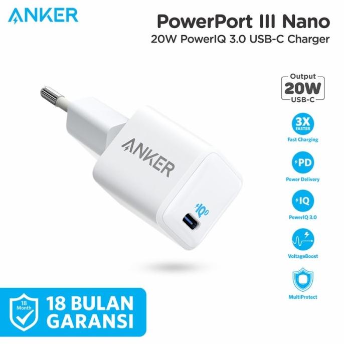 Anker Powerport Iii Nano 20W Fast Charger Usb-C Wall Charger