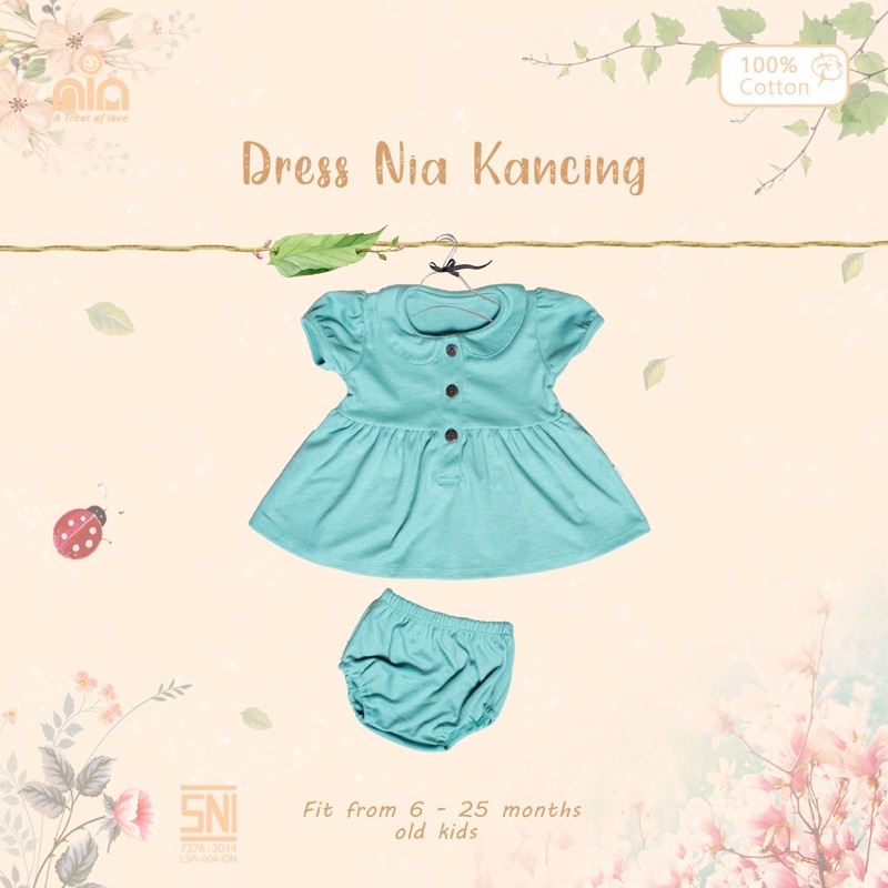 NIA Dress Bayi Dress Bayi Perempuan Polos Kancing 3-6 Bulan