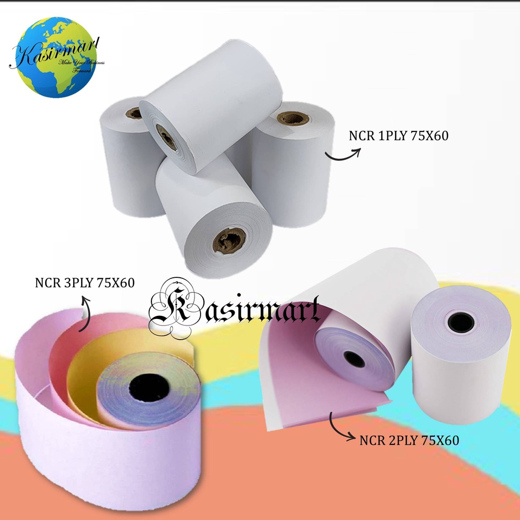 NCR 1PLY 75X60 KERTAS STRUK KASIR PRINTER TMU220 DOTMATRIX RANGKAP 1PLY 75 X 60