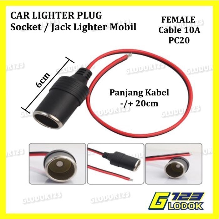 Soket Socket Car Lighter Jack Colokan Mobil Betina Female Kabel 12 24V