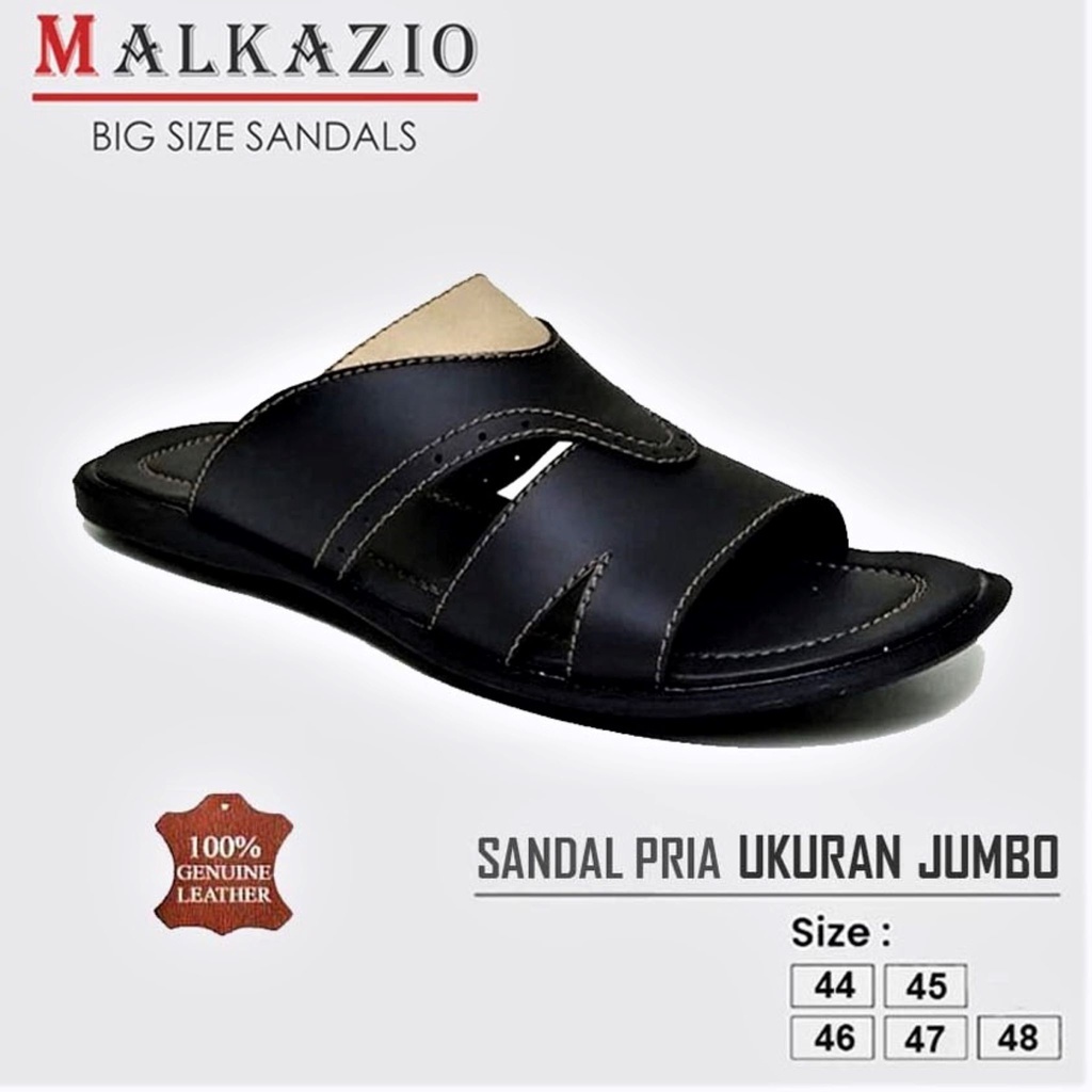 BIG SIZE Sandal Pria Slide Slop Kulit Hitam Kombinasi Ukuran 44-45-46-47-48 Sandal Slipper Slidder P