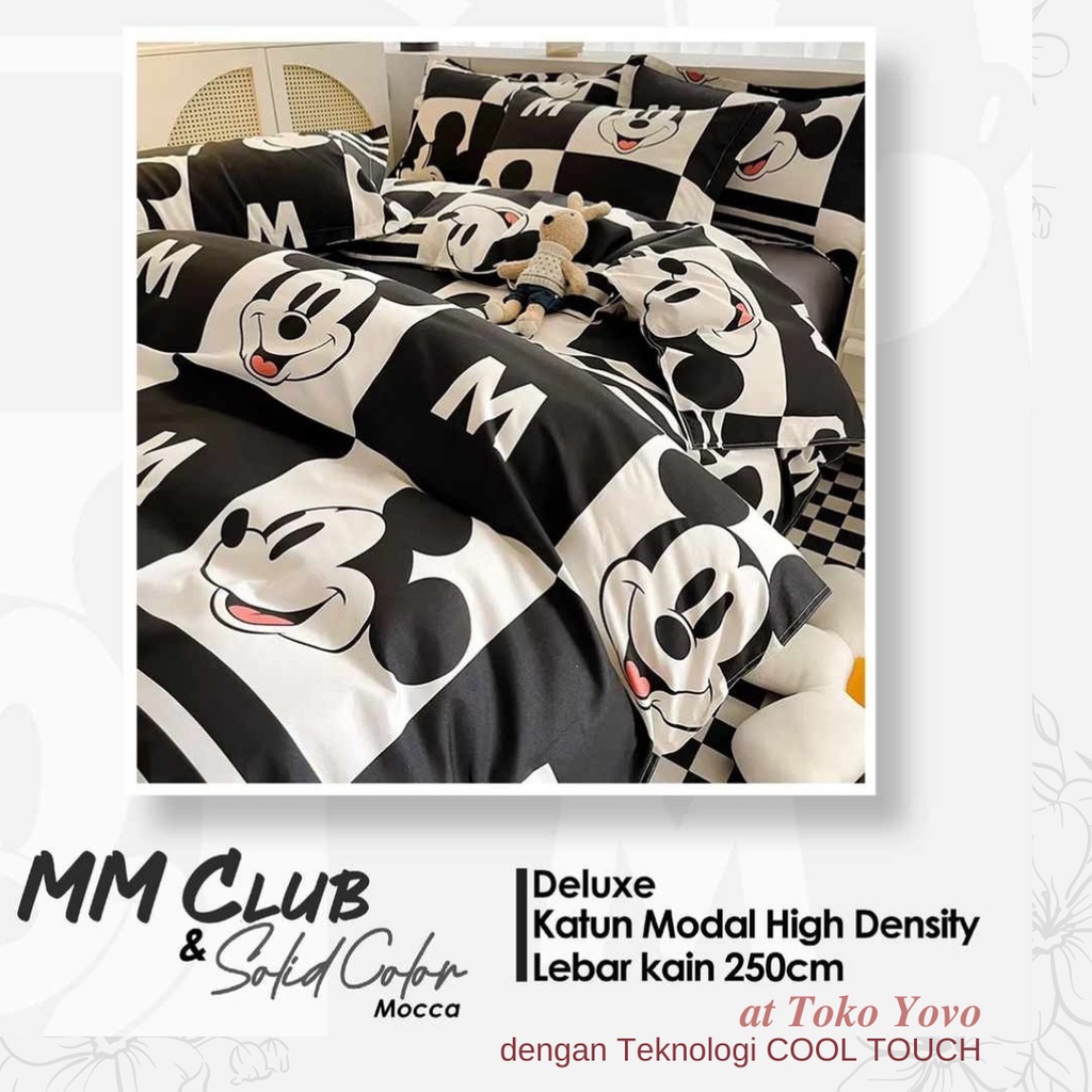 Sprei Katun Halus Anak MM Club Mickey Miki Kotak Hitam Putih Seprei