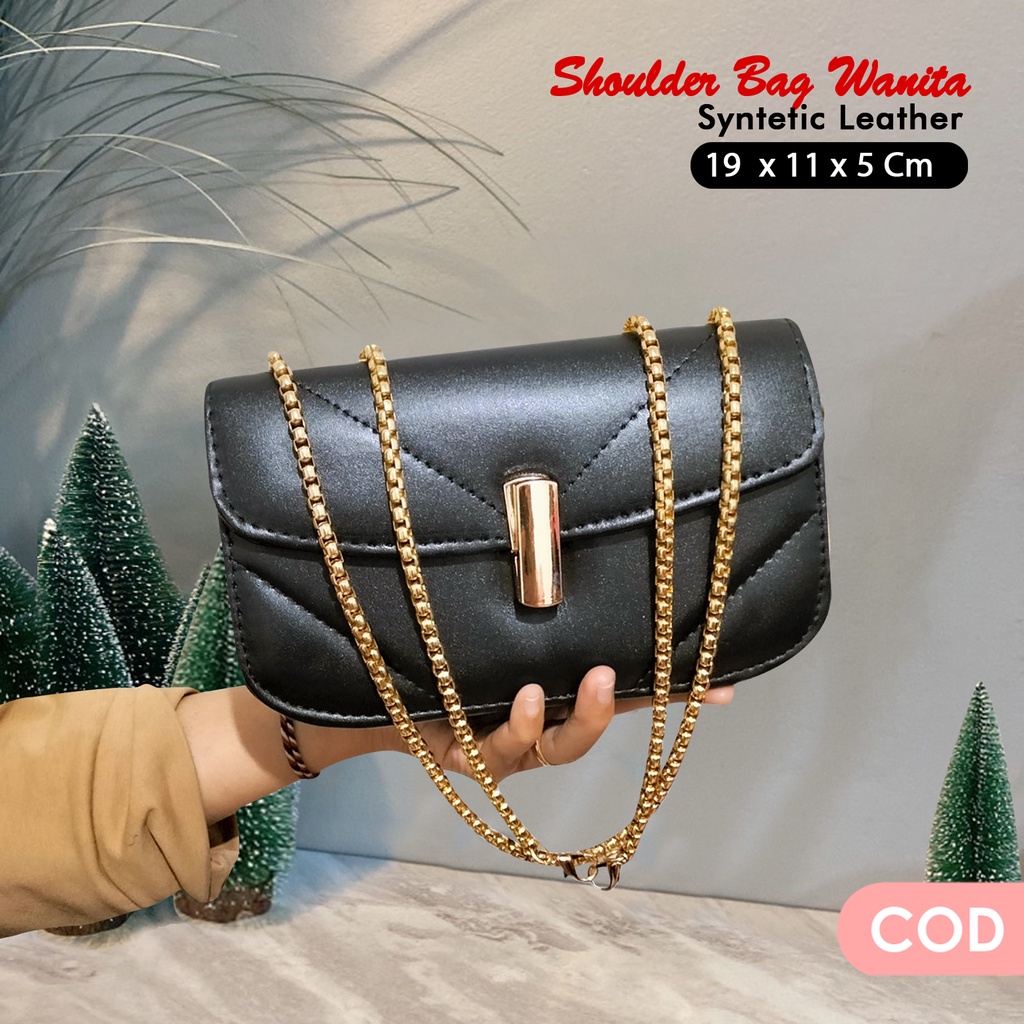 Shoulder bag wanita kulit sintetis tas selempang wanita remaja dewasa tas bahu pesta tali rantai trendy