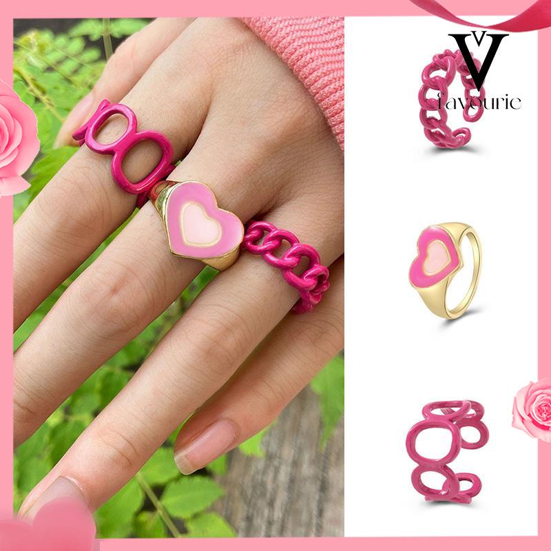 COD3PCS Heart Geometry Rings Cincin Geometri Jantung Cincin Mode Menetes Minyak yang Dapat Disesuaikan untuk Aksesoris Perhiasan Wanita-FA