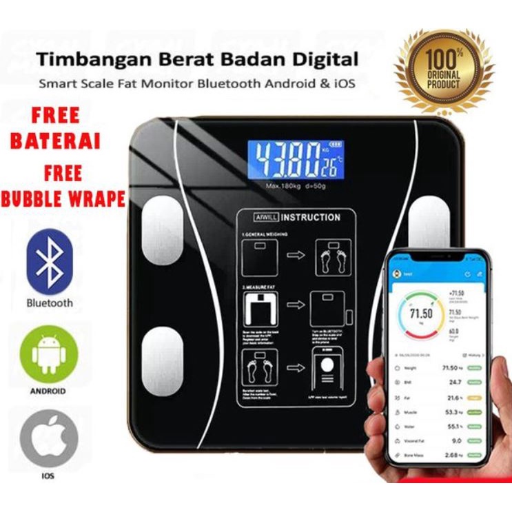 Timbangan Badan Digital Pintar Connect Mobile APP - USB Ver