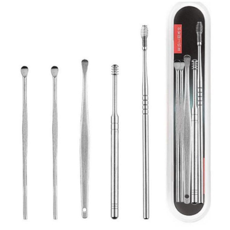 ALAT PEMBERSIH TELINGA SET 5IN1 STAINLESS ALAT KOREK KUPING TELINGA