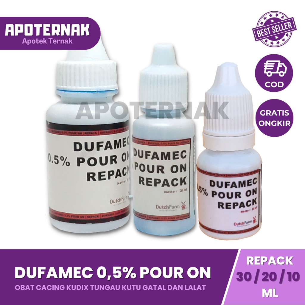 DUFAMEC 0,5% Pour On Tetes 30 ml | Obat LSD Gudik Scabies Cacing Kudix Gatal Tungau Kutu Kutu Penghisap dan Lalat Pada Hewan Ternak | Like Gama Mec Iso Stop