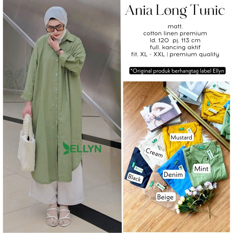 Tunik Kasual Import wanita Ania long tunic katun Tebal Adem Atasan kaos wanita premium terbaru by El