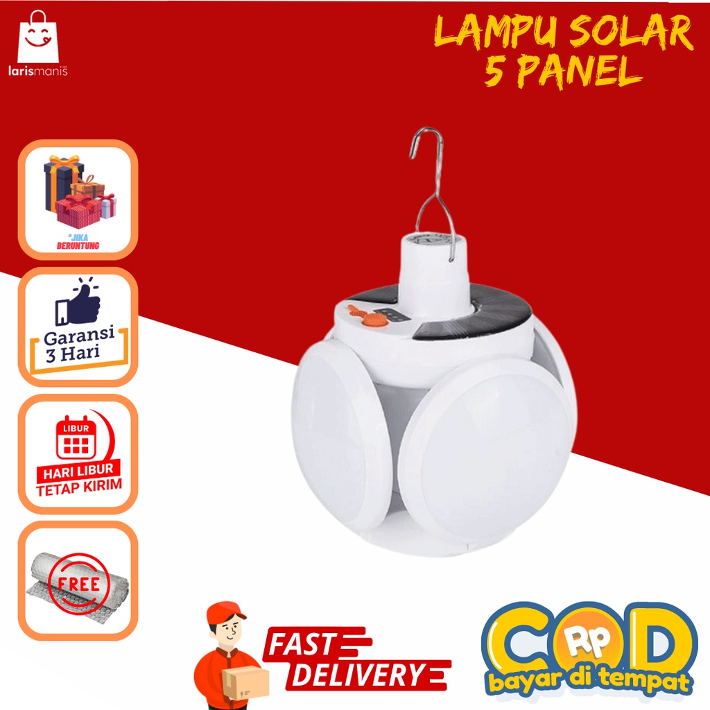 Lampu Emergency LED Panel Solar 5 Sisi Gantung Hemat Energi Lampu Untuk Mati Listrik Outdoor Pro Lampu Solar Panel Outdoor