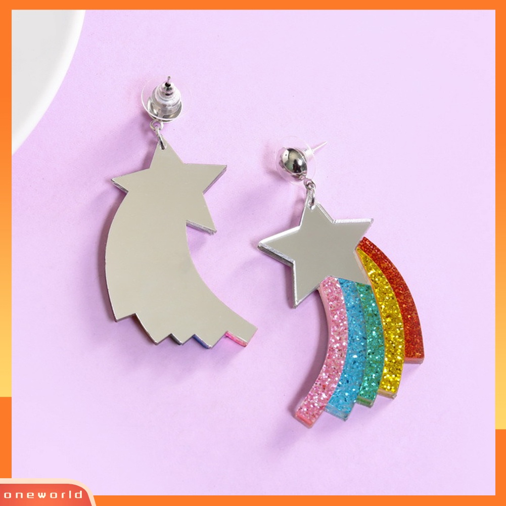 [WONE] Bintang Rainbow Sequin Pendant Ear Stud Earrings Wanita Brinco Hadiah Perhiasan Pesta