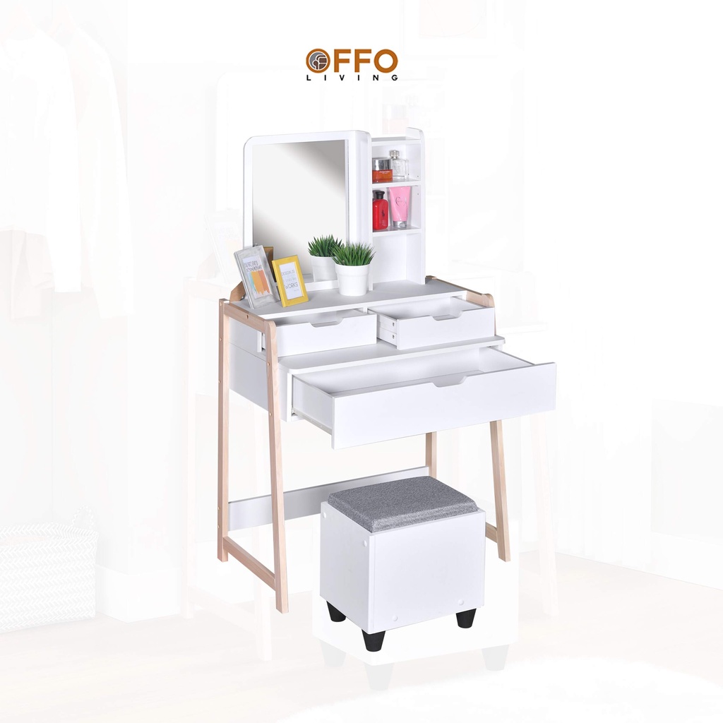 Offo Living - Meja Rias Faren 04 - Meja Rias Estetik dengan Kursi - Meja Rias 04