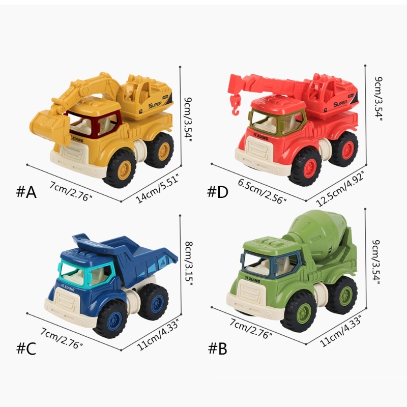 Mary Mainan Mobil Bayi Truk Tarik Kembali Mini Dengan Sambungan Fleksibel Excavator Simulasi/Mixer Truck/Crane/Wagon Balita Sandbox