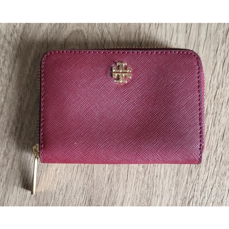 DOMPET TORY BURCH ORIGINAL TB Robinson Mini Bifold Wallet Port Maroon