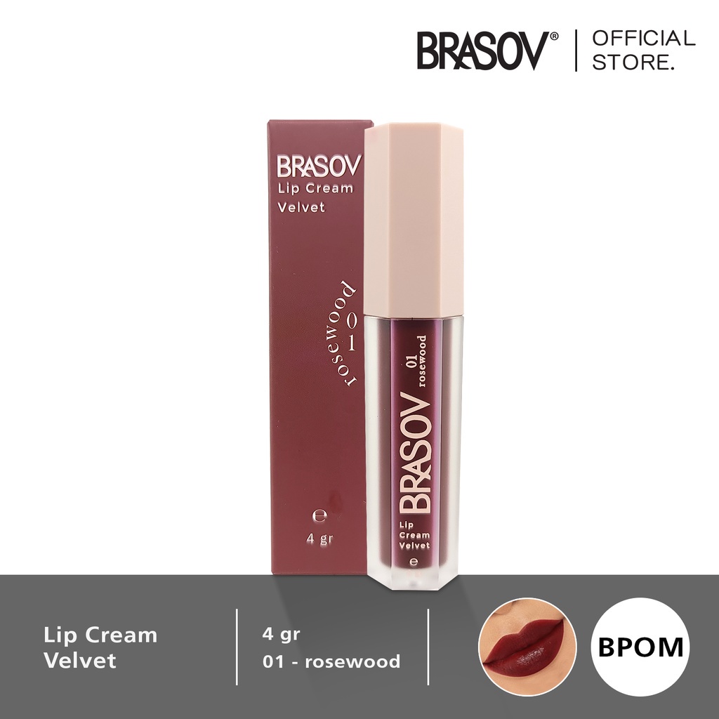 BRASOV Lip Cream Velvet 4Gr Color Pigmented Pelembab Bibir BPOM | Kosmetik Lipcream Brasov