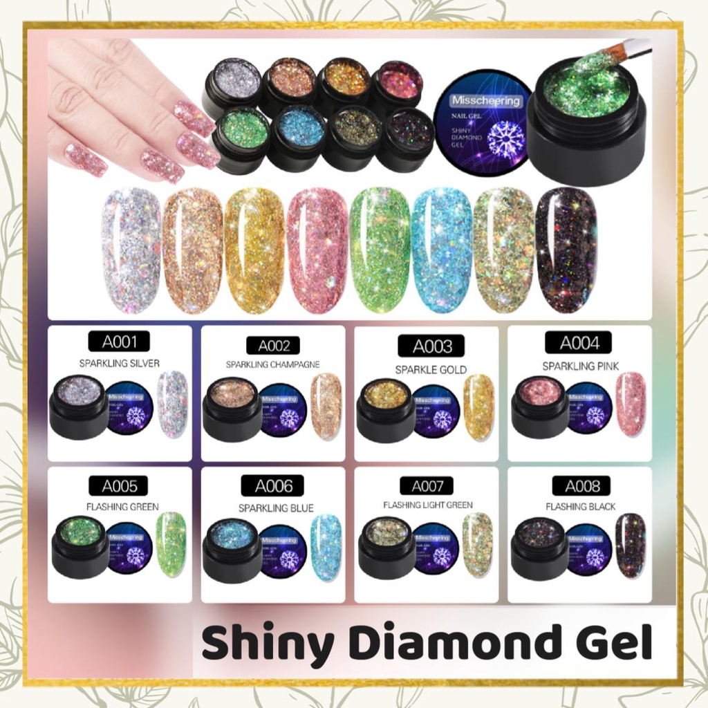 【 COD 】Shiny Diamond Gel 5ml / Rainbow Gel  UV LED/ Cat Kuku /Kutek Gel Polish Painting Glitter Pot Nail Art