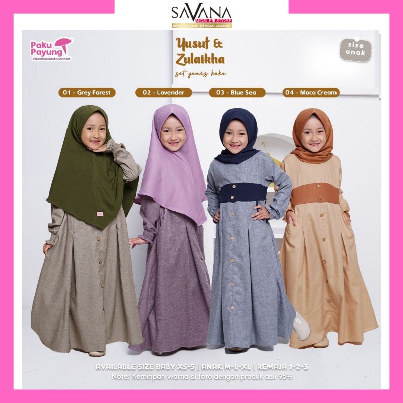 (Ready Stock)  Gamis Set Anak dan Remaja Yusuf Zulaikha Series by Paku Payung bahan Katun Madinah mi