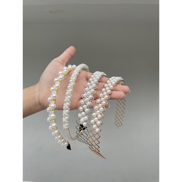 rosepetal pearl headband / bando korea mutiara / bando bandana pearl