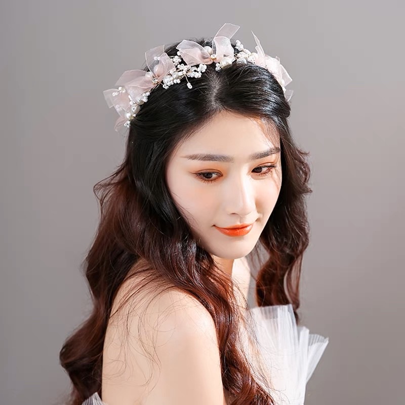 Bandana Mahkota 【39】Bunga Cantik Aksen Pita untuk Aksesoris Rambut Perempuan