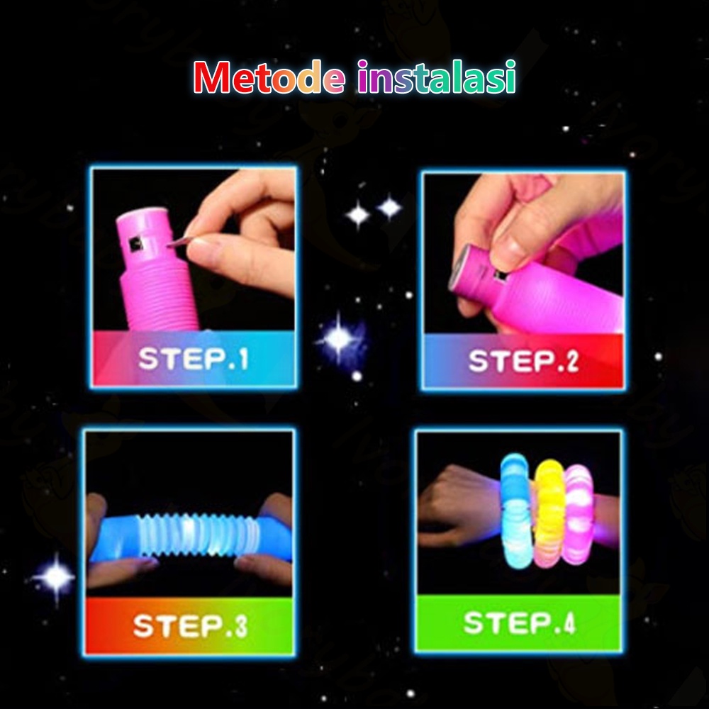 Ivorybaby light up pop pipes led Mainan viral anak pop tubes Mainan lampu stick pipa selang