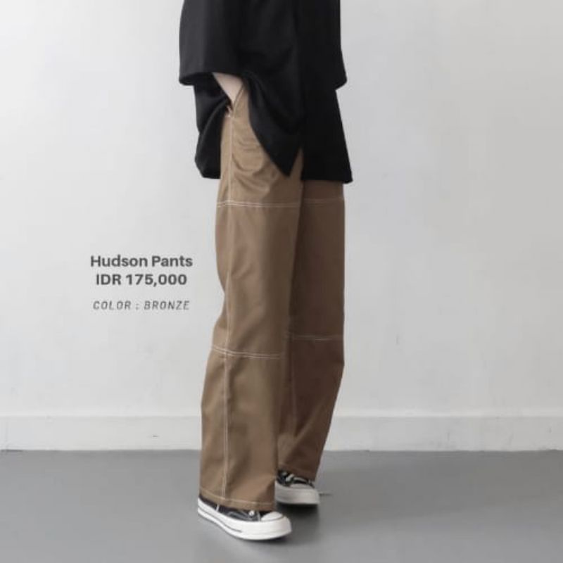 Celana Kulot Hudson Pants List Premium Bahan Drill | Celana Korea Stradivarius Amber Pants Unisex Cowok Cewek