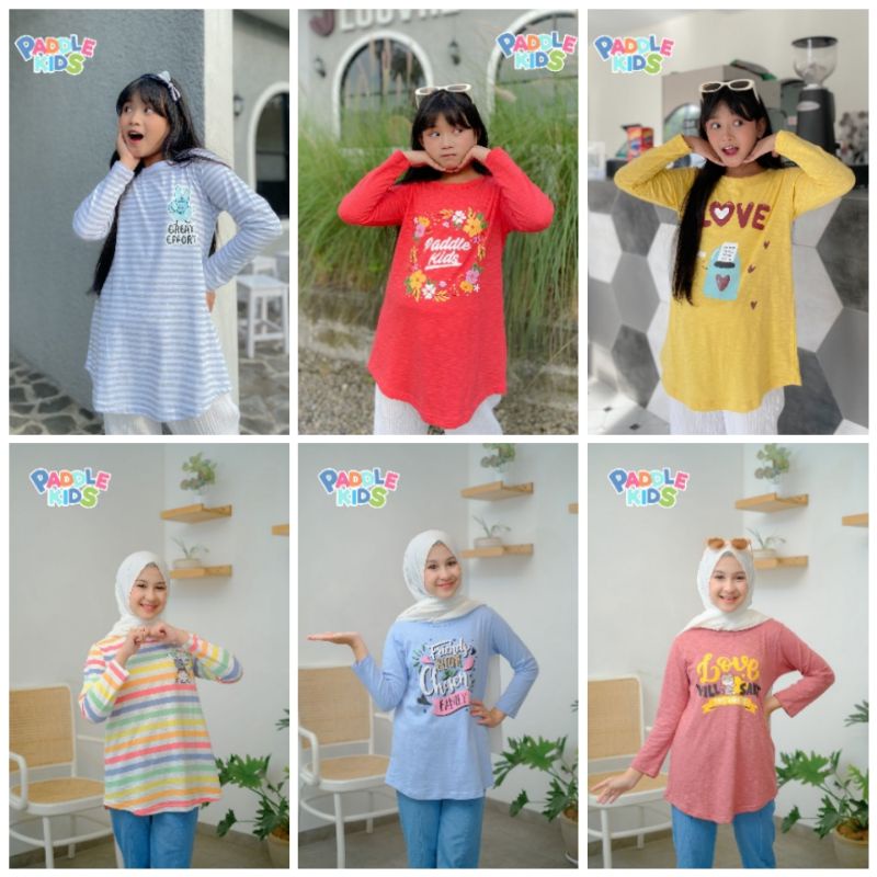 Atasan Anak Perempuan Kaos Lengan Panjang Muslim Hijab Terbaru  Baju Lebaran 2023 Kekinian usia 6 sampai 14 tahun