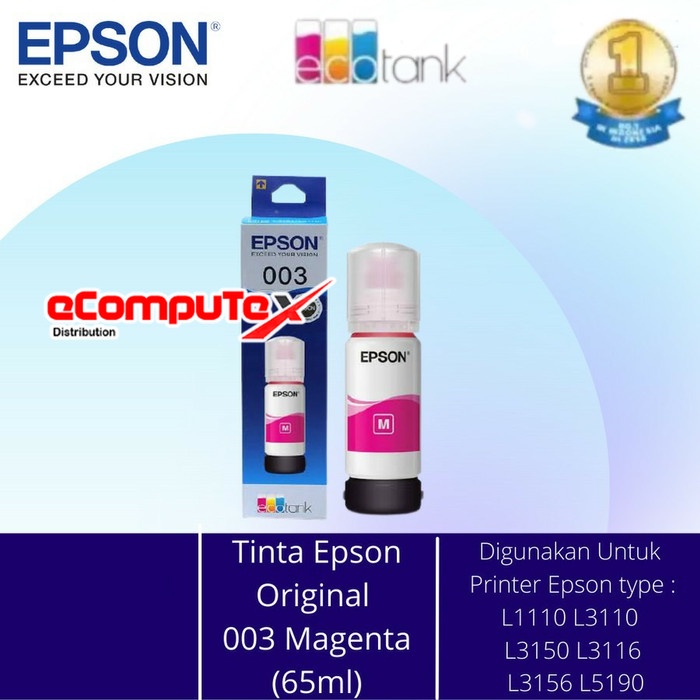 TINTA EPSON 003 MAGENTA / T003 MERAH MUDA ORIGINAL RESMI L5190 L3150