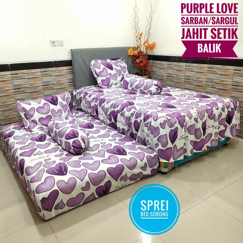 Sprei Bed sorong Rumbai purple love /sweet heart