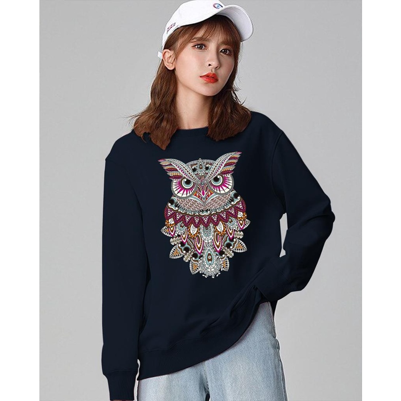 Kaos Lengan Panjang DTF OWL BATIK / Kaos Sweatshirt / Atasan Wanita / Atasan Wanita Lengan Panjang