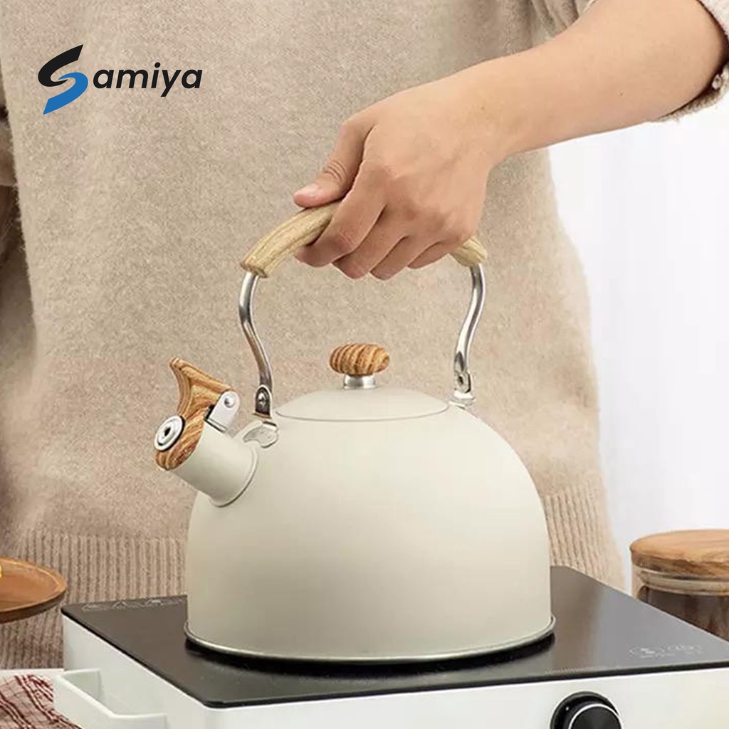 teko pemanas air wood grain nordic style / whistle kettle ceret kopi teh bunyi siul / whistling coffee tea pot water kettle