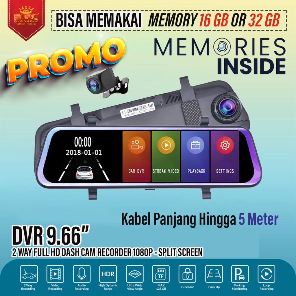 Car DVR Mobile Kamera Perekam Mobil Layar 9 inch Dual Camera Dashcam