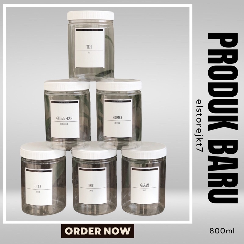 tempat gula teh kopi garam gula merah 800 ml toples jar. dapur jar minimalist pantry organizer refil