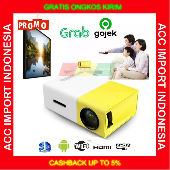 Proyektor Mini Portable Led Projector Kerja Yg 300 Pc Laptop Tv Hp Ori