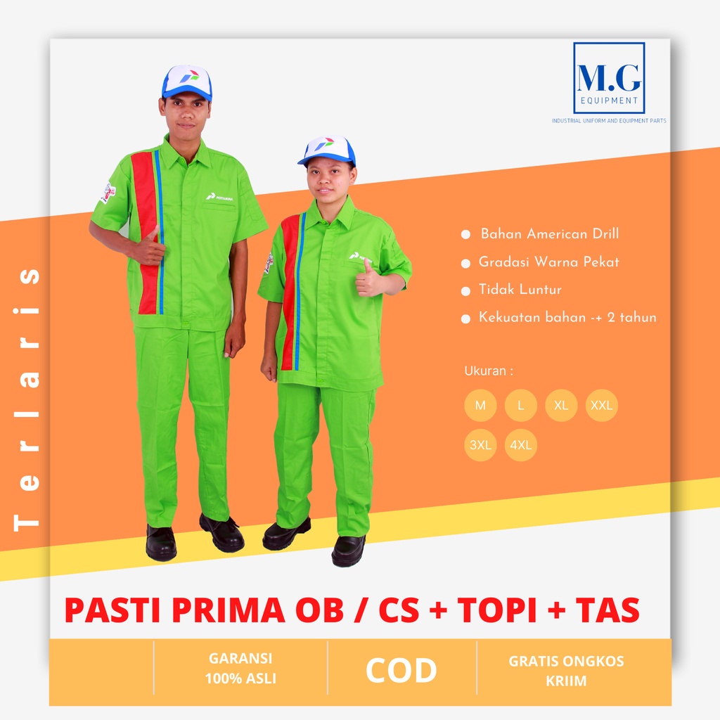 Seragam spbu pertamina pasti prima Operator + Topi + Tas