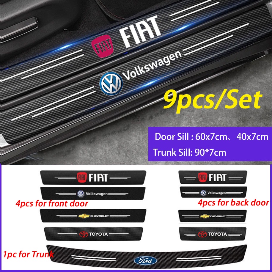 9pcs /Set Kusen Pintu Mobil pedal Samping scratch sticker Trunk protection Stiker Serat Karbon