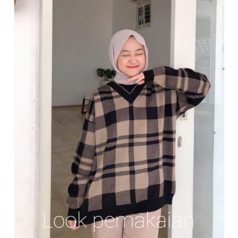 [𝐓𝐞𝐛𝐚𝐥|𝐘𝐞𝐫𝐨𝐦] Cherly Sweater Rajut Tebal Premium // Sweater Tartan Rajut Tebal // Sweater Knit Tebal Premiu.