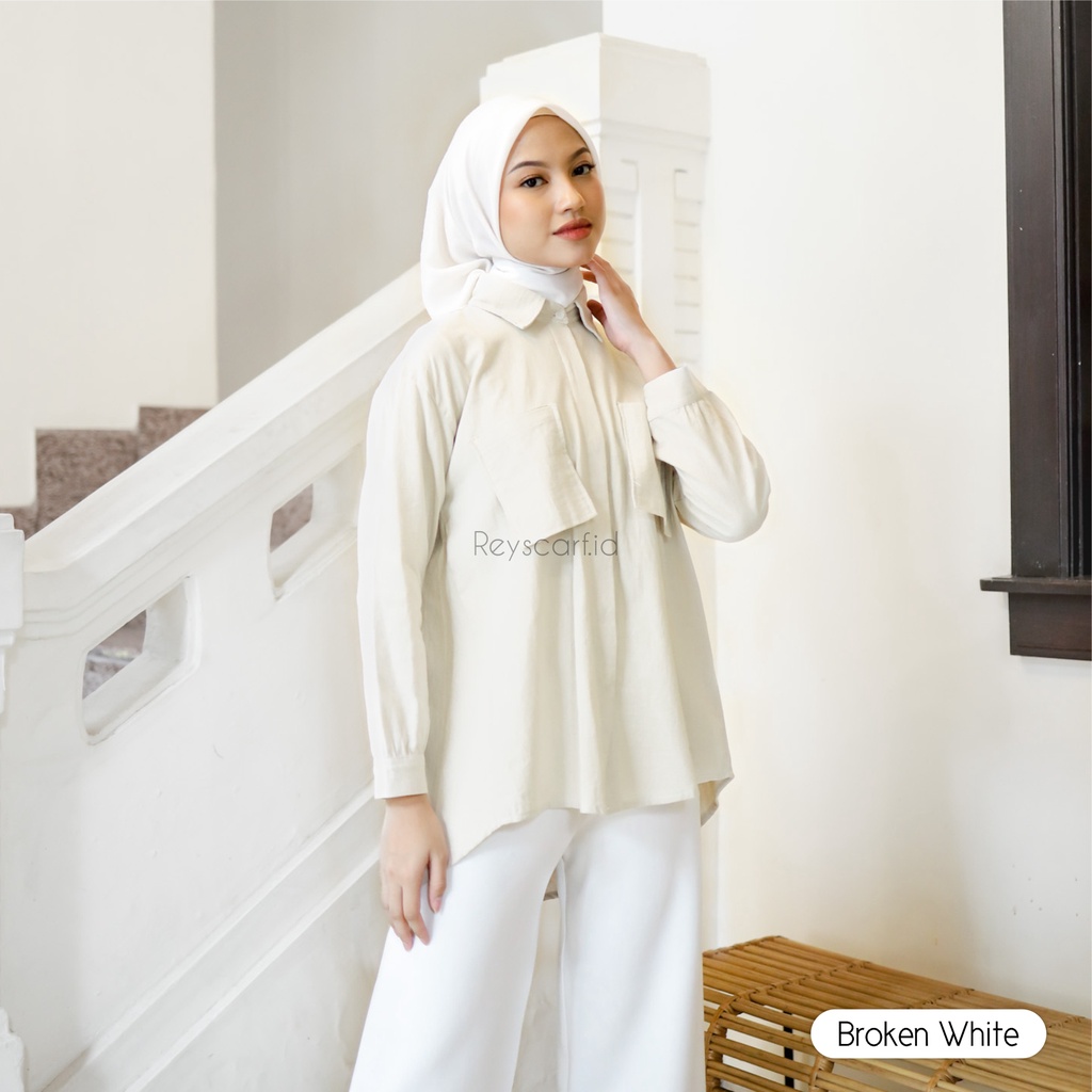 Kemeja Ivy Shirt By Reyscarf.id - Bahan Cotton Linen Premium  Kemeja Linen Wanita | Atasan Wanita Kekinian | Bisa COD