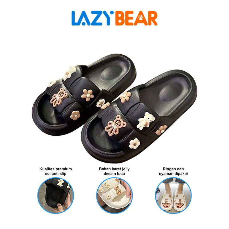 Lazy Bear PVC Sandal Jelly Slipper / Wanita Korean Import Teddy Bear Slip On/Soft Rubber Elastic Non-Slip Sendal / Empuk Elastis Sendal Anti Slip H24