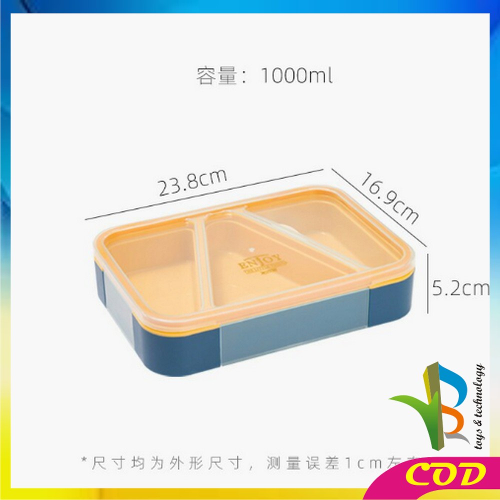 RB-C698 Kotak Bento BPA FREE Tempat Makan Set Sendok 3 Sekat Anti Tumpah / Tempat Bekal Sekat Segitiga Set Lunch Box Portable