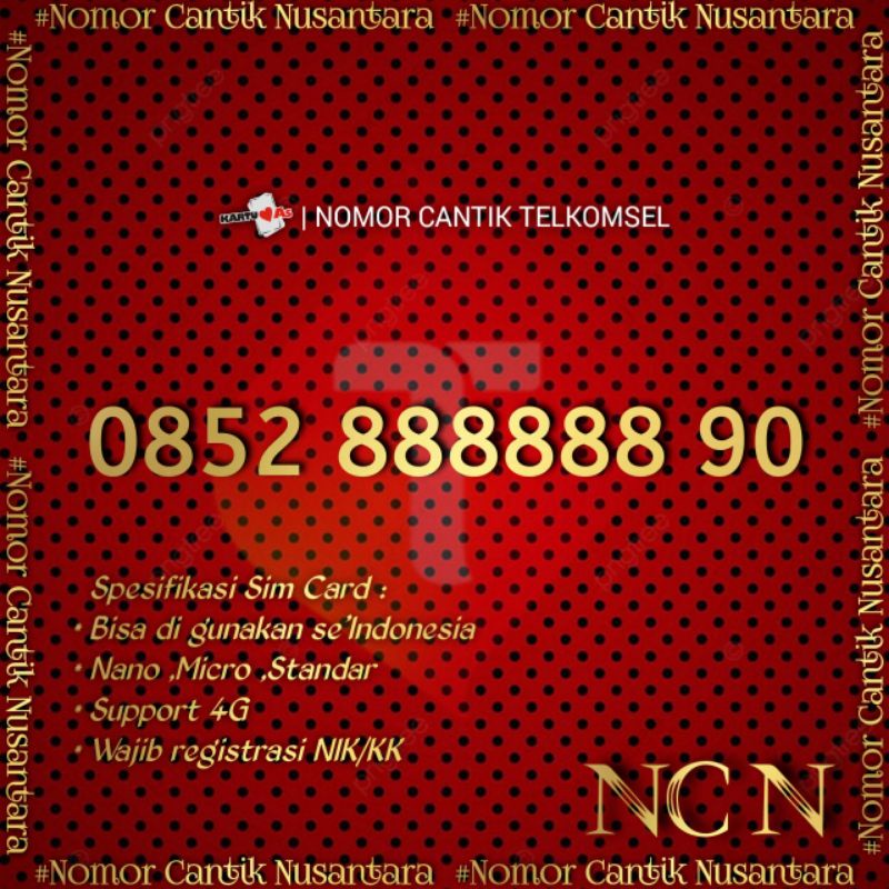 Super Nomor Cantik simpati HEXA Hoki 888888 90 No Cantik Telkomsel MEWAH